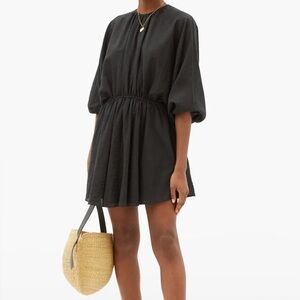Loup Charmant Kitta Black Mini Dress 100% Linen Puff Sleeve Medium